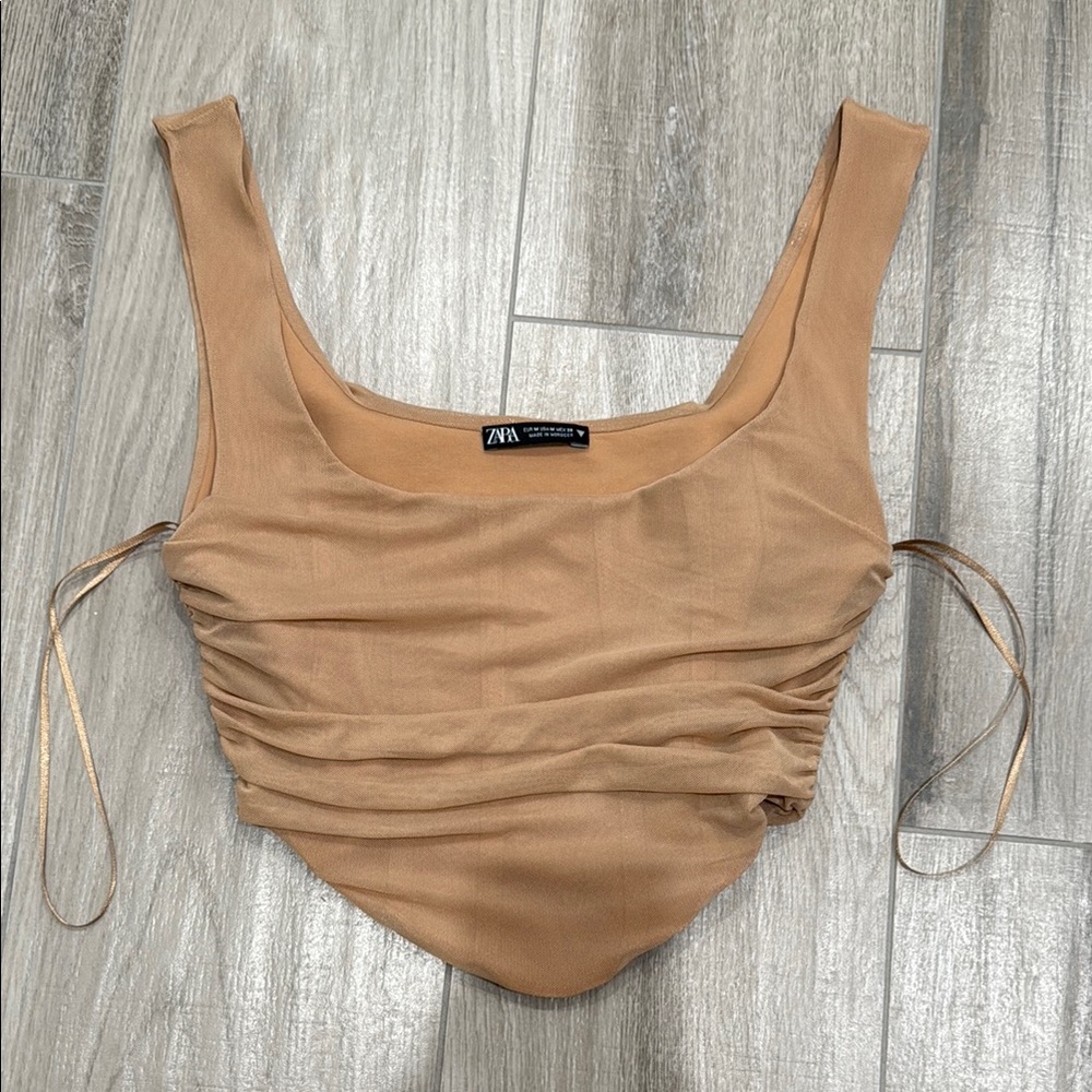 Zara Tan tulle corset top size medium
